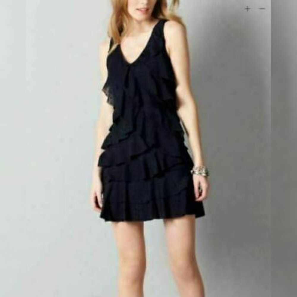 LOFT Tiered Ruffled Dress, Black, Size SP